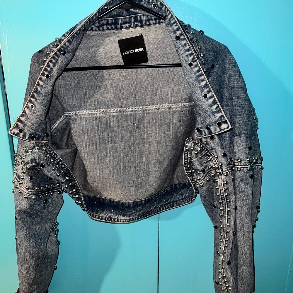 Fashion Nova Blue Studded Jacket